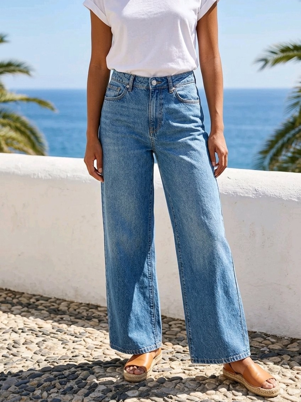 wild fable Light Blue Wide Leg Low-Rise Jeans - Casual Fit